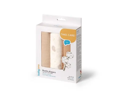BabyOno crinkled muslin diapers 70x70cm, Beige 3pcs
