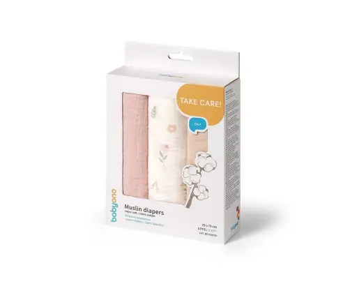 BabyOno crinkled muslin diapers 70x70cm, Pink 3pcs