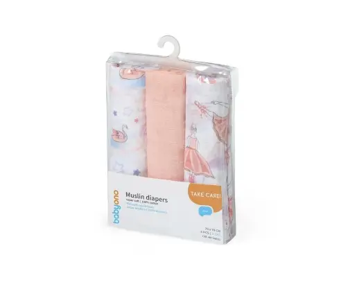 BabyOno Muslin diapers super soft 3pcs Pink
