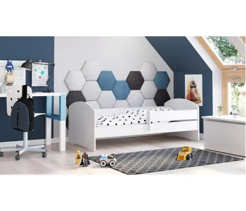 Bērnu gulta Luk ar matraci un aizsargbarjeru 164 cm x 85 cm x 63 cm