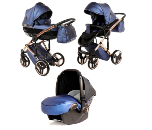 Junama Fluo Line Col.01 Navy rose gold Bērnu rati 3in1