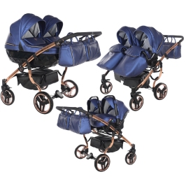 Junama Fluo Line Duo 01 Navy Blue Rose Gold Dvīņu rati 3in1