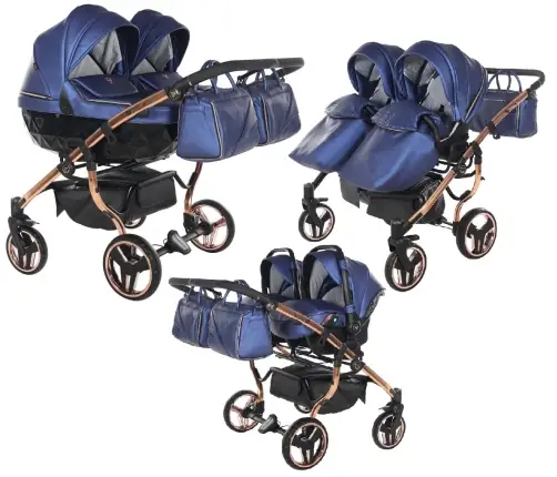 Junama Fluo Line Duo 01 Navy Blue Rose Gold Dvīņu rati 3in1
