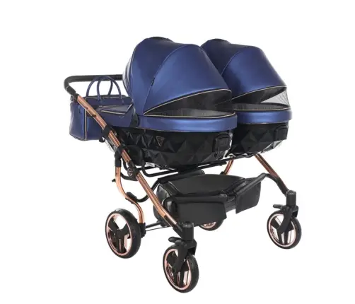 Junama Fluo Line Duo 01 Navy Blue Rose Gold Dvīņu rati 3in1