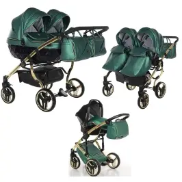 Junama Fluo Line Duo 02 Green Gold Dvīņu rati 3in1