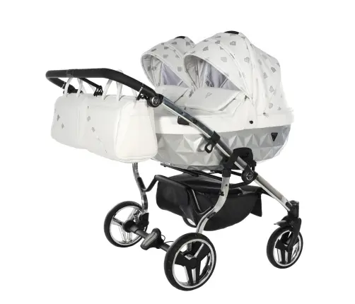 Junama Glow Duo 03 White Silver Dvīņu rati 2in1