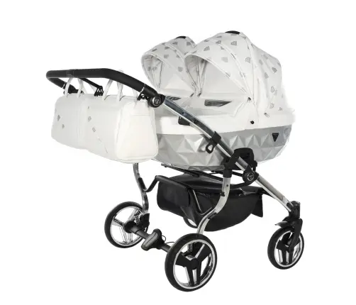 Junama Glow Duo 03 White Silver Dvīņu rati 2in1