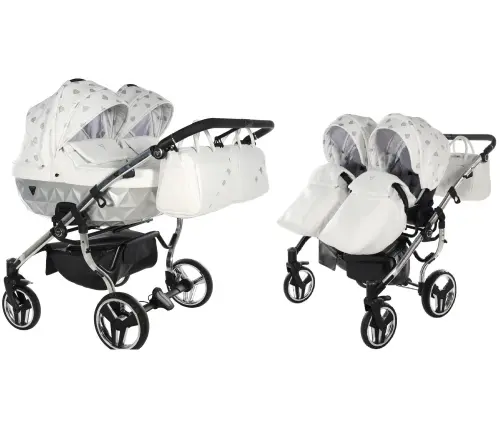 Junama Glow Duo 03 White Silver Dvīņu rati 2in1