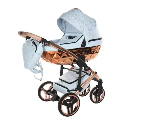 Junama Heart 05 Baby blue rose gold Bērnu rati 3in1