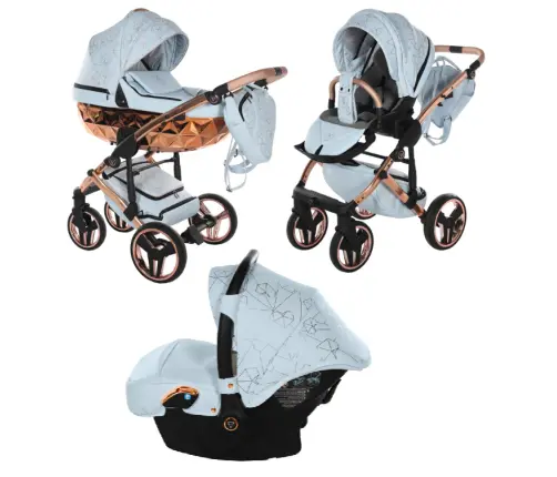 Junama Heart 05 Baby blue rose gold Bērnu rati 3in1