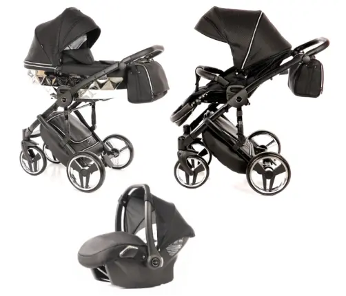 Junama Mirror Col.03 Black silver Bērnu rati 3in1