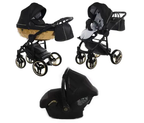 Junama Mirror Satin Col.03 Black gold Bērnu rati 3in1