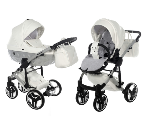 Junama Mirror Satin Col.04 White silver Bērnu rati 2in1