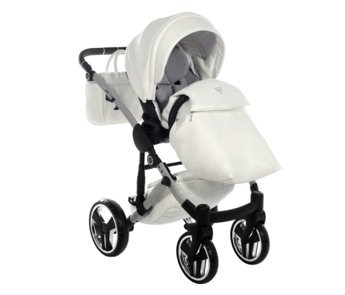 Junama Mirror Satin Col.04 White silver Bērnu rati 2in1