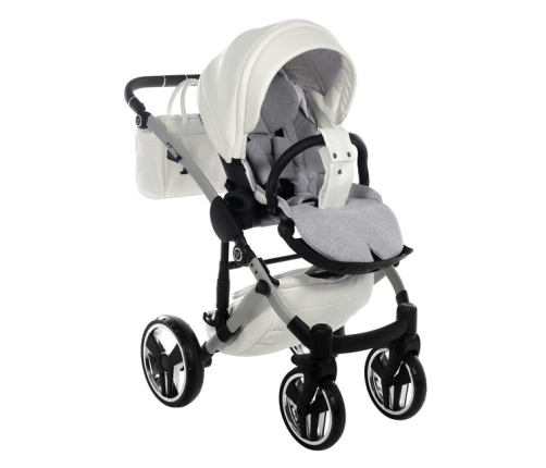 Junama Mirror Satin Col.04 White silver Bērnu rati 2in1
