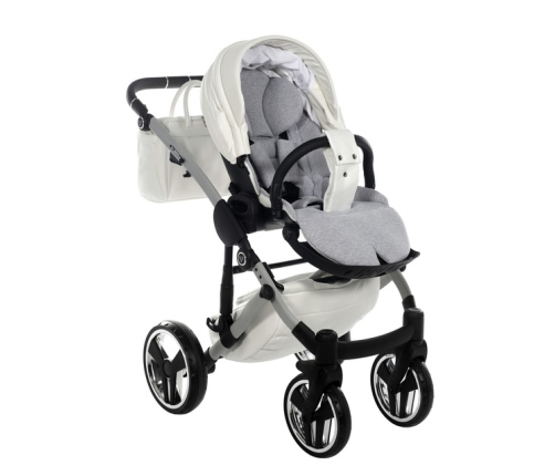 Junama Mirror Satin Col.04 White silver Bērnu rati 2in1