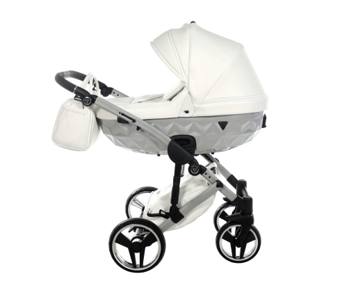 Junama Mirror Satin Col.04 White silver Bērnu rati 2in1