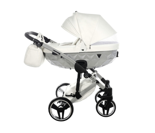 Junama Mirror Satin Col.04 White silver Bērnu rati 2in1