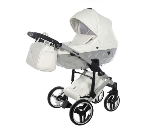 Junama Mirror Satin Col.04 White silver Bērnu rati 2in1