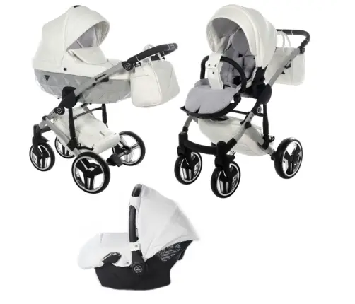Junama Mirror Satin Col.04 White silver Детская коляска 3 в 1