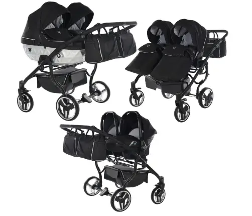 Junama Mirror Satin Duo 01 Black Silver Dvīņu rati 3in1