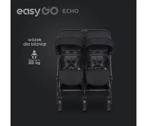 EasyGo Echo Ebony Black Dvivietė vežimėlis
