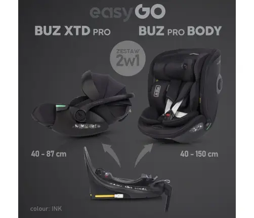 Zestaw fotelików samochodowych 2w1 EasyGo Buz Xtd Pro i Buz Pro Body Ink