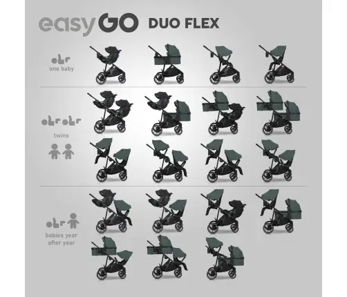 Wózek dziecięcy EasyGo Duoflex Sage Green 1 siedzisko 1 gondola