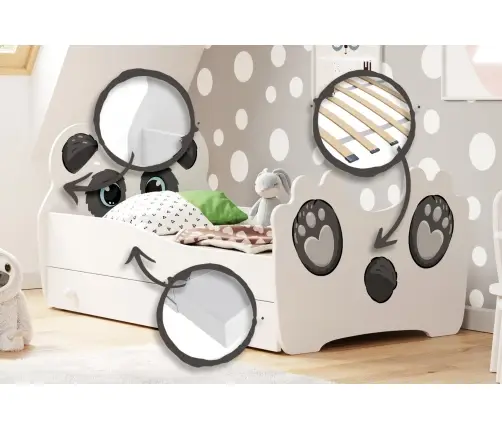 Lastevoodi Panda 140x70 sahtliga ja madratsiga