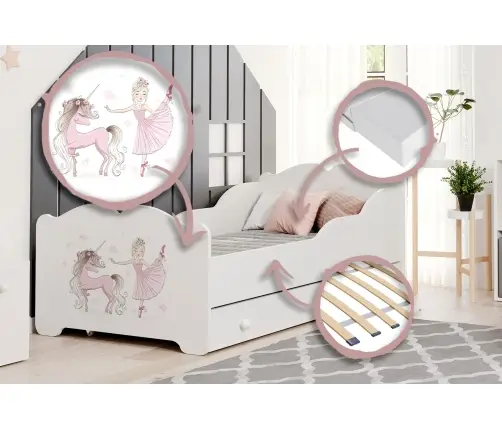 Vaikiška viengulė lova su stalčiumi ir čiužiniu Anna Cat 140x70