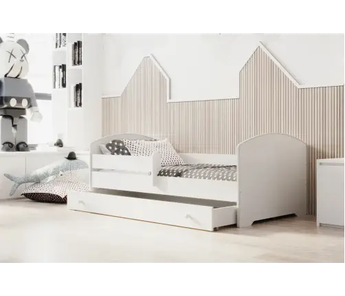 Детская кровать LUK с ящиком, матрасом и защитным бортиком 164 см x 85 см x 63 см