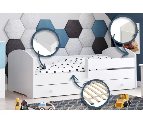 Bērnu gulta Luk ar atvilktni, matraci un aizsargbarjeru 144x77x56 cm