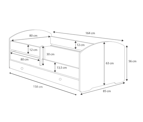 Детская кровать LUK с ящиком и матрасом 160x80 Cat