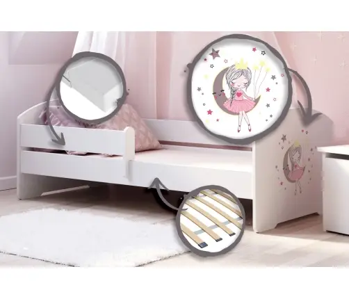 Детская кровать LUK 140x70 с бортиком и матрасом Sleeping princess
