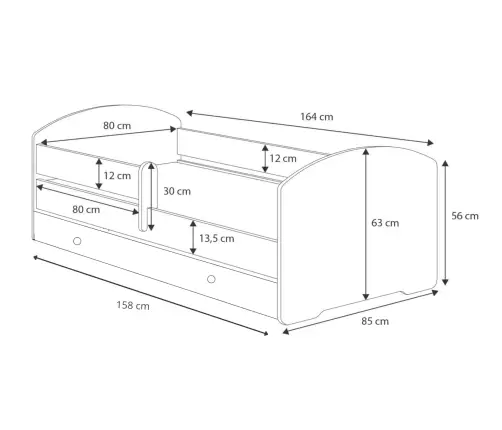Kids Bed LUK with Drawer and Mattress 160x80 Unicorn horn
