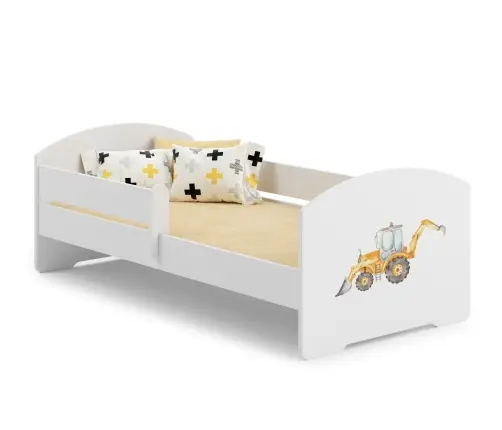 Bērnu gulta Luk ar matraci un aizsargbarjeru 164 cm x 85 cm x 63 cm Excavator