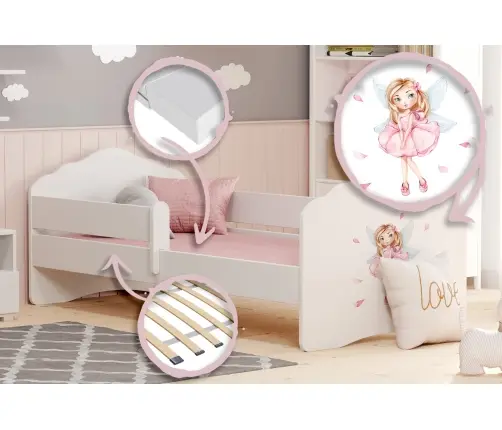 FALA vaikiška lova 140x70 su apsauginiu borteliu Girl with wings