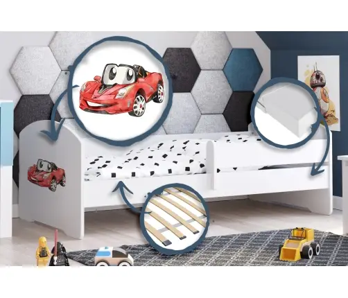 Children's Bed Luk with Mattress and Safety Barrier 164 cm x 85 cm x 63 cm 160x80 Racing car