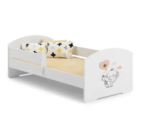 Bērnu gulta Luk ar matraci un aizsargbarjeru 164 cm x 85 cm x 63 cm Baby elephant