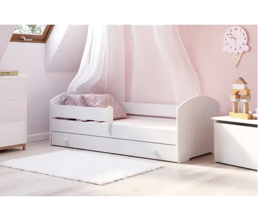 Детская кровать LUK с ящиком, матрасом и защитным бортиком 164 см x 85 см x 63 см