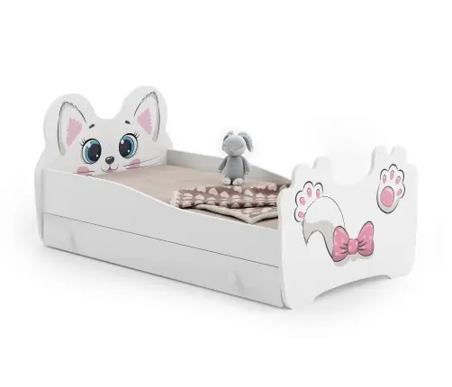 Children's Bed Pink Cat 140x70 with Drawer and Mattress