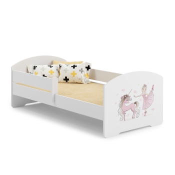 Children's Bed Luk with Mattress and Safety Barrier 164 cm x 85 cm x 63 cm 160x80 Girl with unicorn