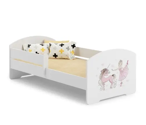 Lastevoodi Luk madratsi ja turvapiirdega 164 cm x 85 cm x 63 cm Girl with unicorn