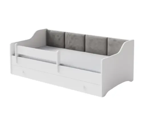 Kids Bed Erik 160x80 White with Mattress Grey Panel