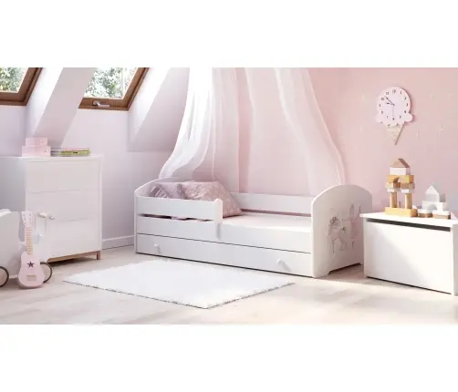 Lastevoodi LUK sahtli ja madratsiga 160x80 Girl with unicorn