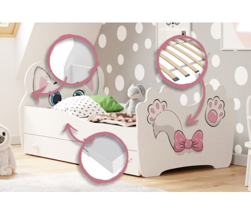 Vienvietīga gulta Pink Cat 160x80 ar atvilktni un matraci