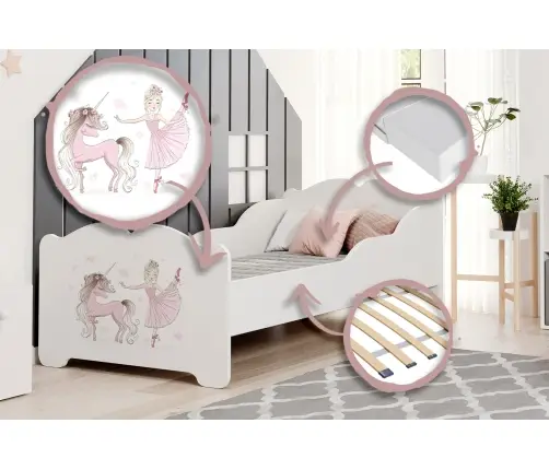 Anna 140x70 Girl with Unicorn children's bed with mattress