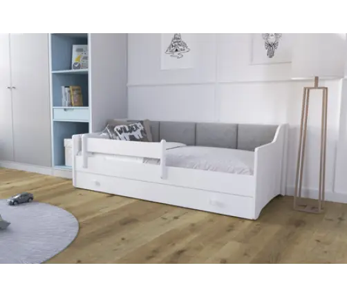 Kids Bed Erik 160x80 White with Mattress Grey Panel
