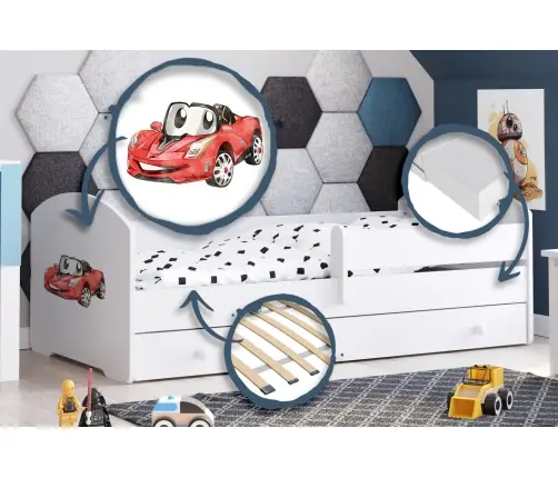 Lastevoodi LUK sahtliga ja madratsiga 140x70 Racing car