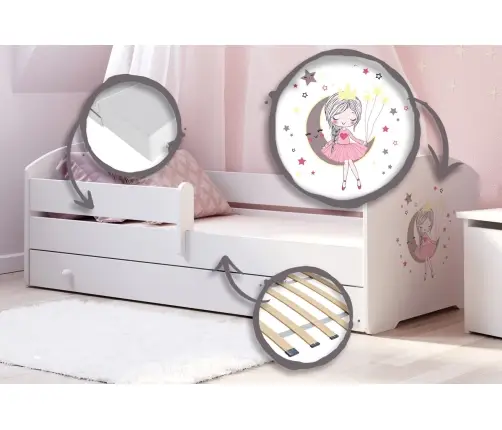 Vaikiška lova LUK 140x70 su stalčiumi ir čiužiniu Sleeping princess